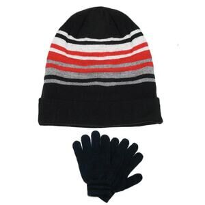 New! Capelli NY Big Boys 2-Pc Striped Fleece Lined Winter  Hat and Gloves Set